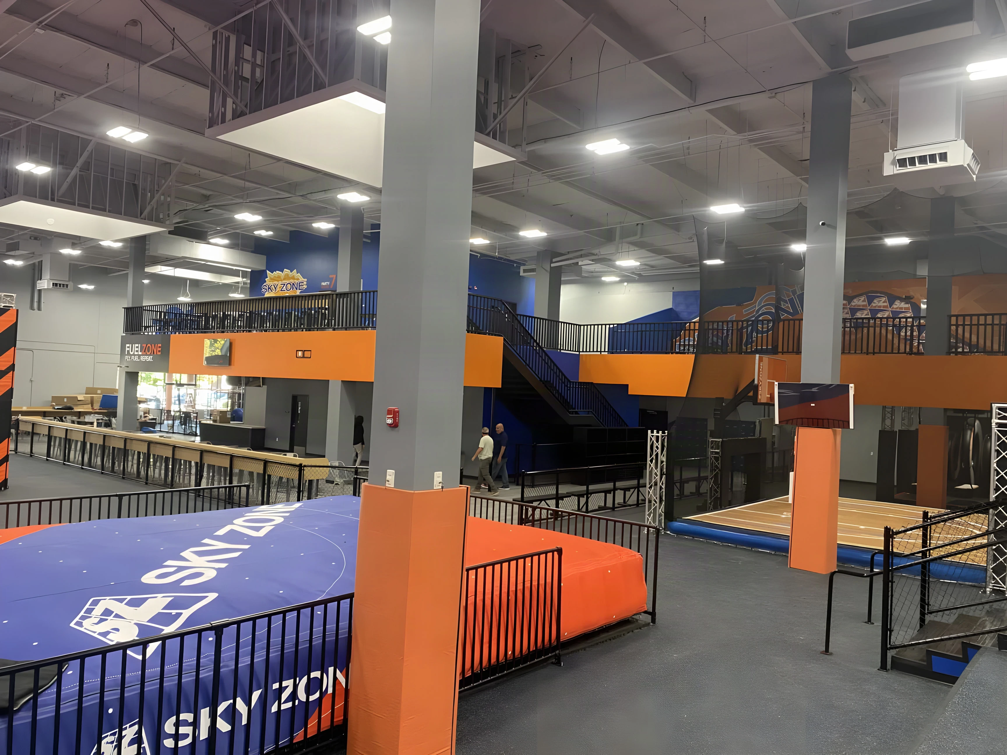Sky Zone Rancho Cucamonga arena with a padded jump pit and the upper mezzanine